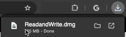 Screen of the Read&Write download file for Macs called ReadandWrite.dmg.