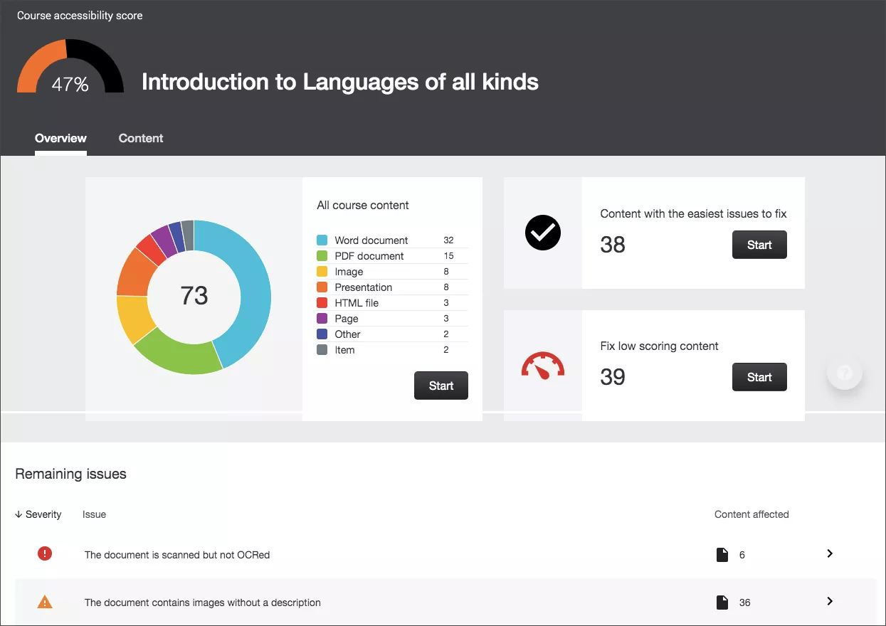 Ally Course Accessibility Report example